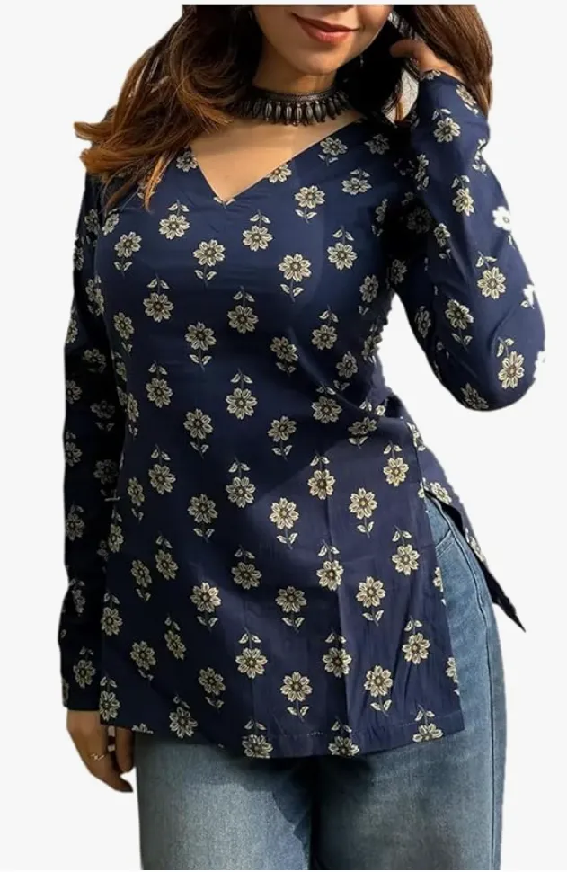 ANNI Designer Cotton Short Kurti for Women | Stylish Kurti | Short Kurti Top | Casual Kurta for Women | Comfortable Cotton Kurtis for Womens